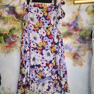 Maeve by Anthropology Floral Wrap Skirt With Ruffled Hem & Tie Waist
